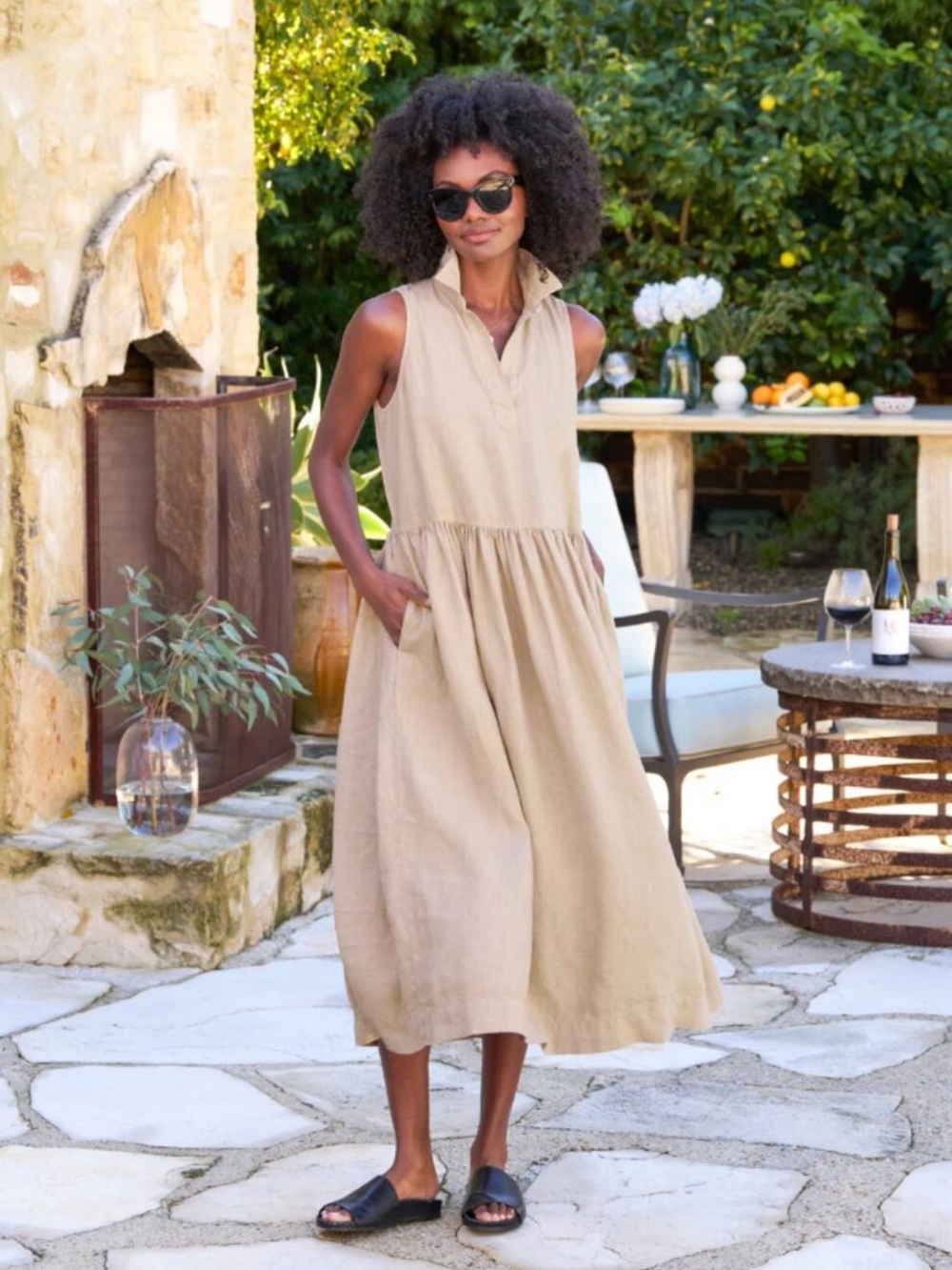 Frank & Eileen Daphne Popover Sleeveless Shirtdress in Biscuit Size Medium
